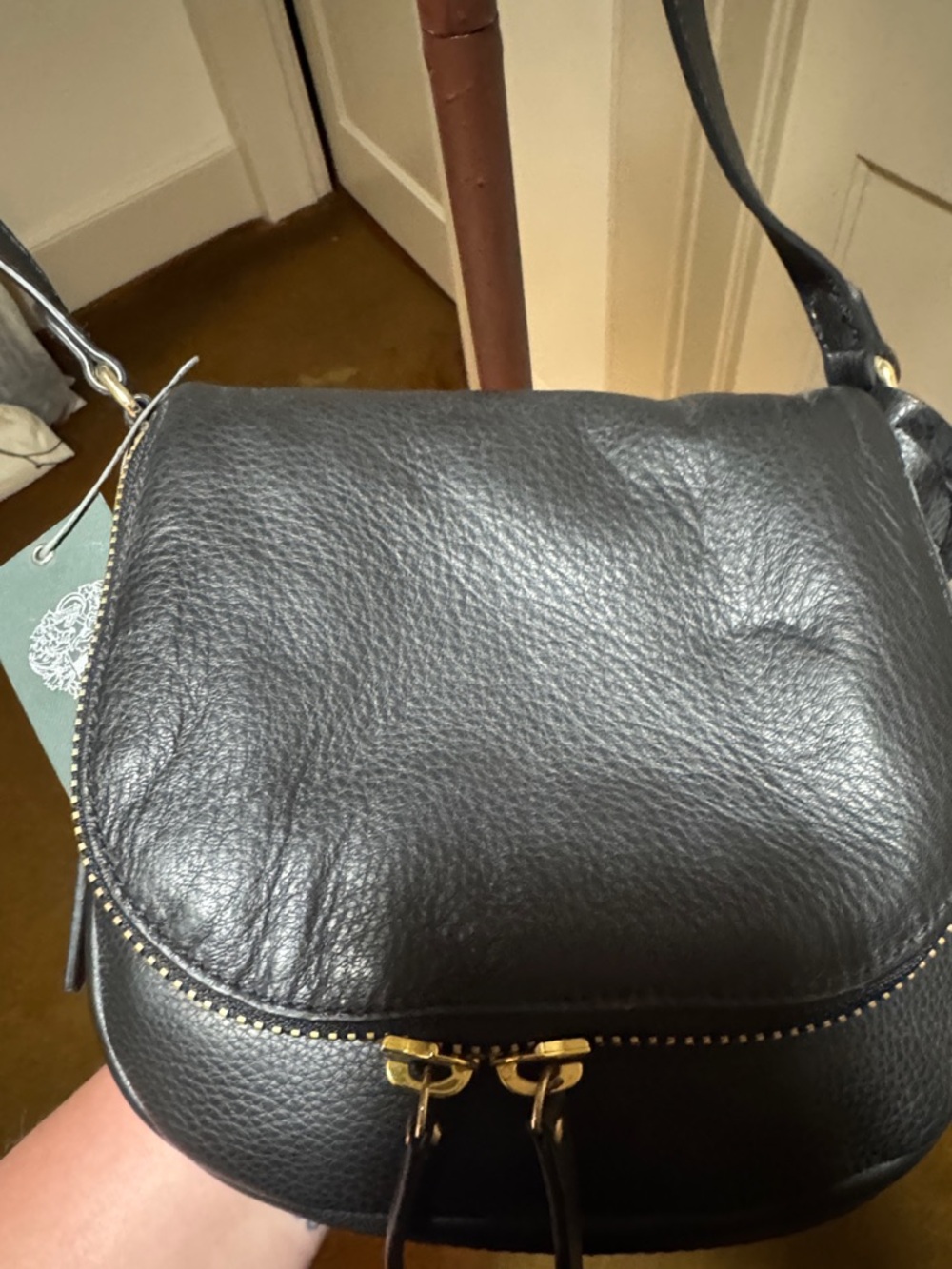 Vince Camuto Black Pebble Leather Crossbody with Gold Hardware